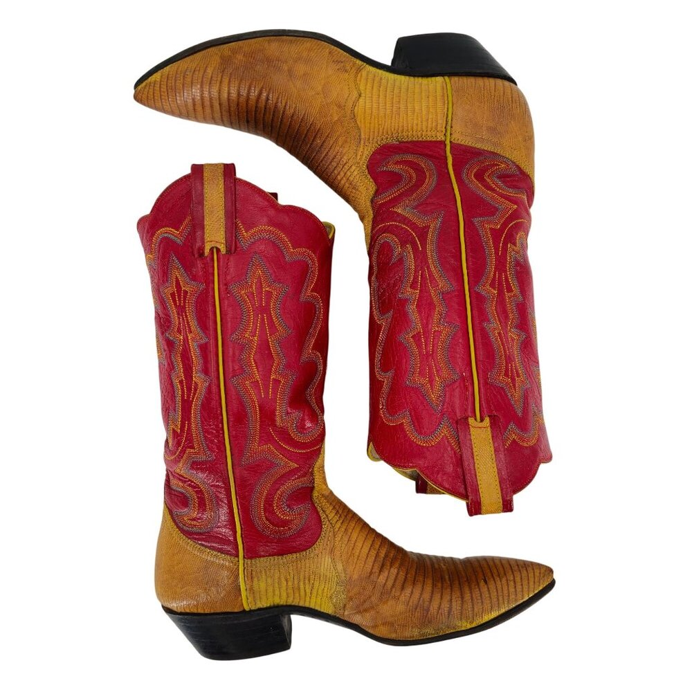 Stunning Womens 8C Smiths Aspen Honey Brown Lizard Cowboy Western Boots Exotic - Picture 7 of 16